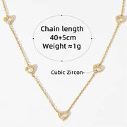 Luxury Jewelry Stainless Steel Chain Chocker Heart Zircon Pendant Necklace