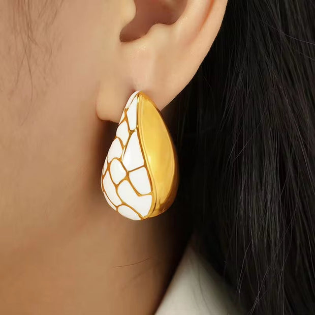 JEWELRY EH145 Wholesalers 18K Gold Plated Stainless Steel Teardrop Shape Oil Drop Colorblock Earrings