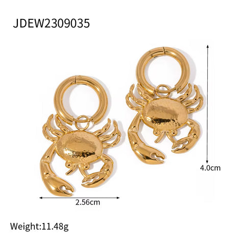 Design Cute Crab Charm Pendant Earring Bracelet Necklace 18K PVD Stainless Steel Insect Series Hammer Jewelry