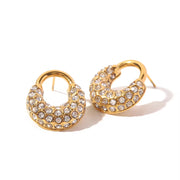 Full Cubic Zircon Lock Shiny 18K Gold Plated Stainless Steel Hoop Earrings Women Jewelry