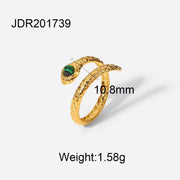 Chic Cubic Zircon Malachite Stacking Snake Ring Waterproof 18K Gold Plated Stainless Steel Opening Rings