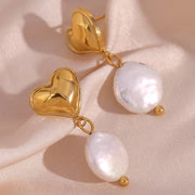 Valentines Earrings Fresh Water Pearl Heart Earring 18K Gold Plated Stainless Steel Couple Jewelry