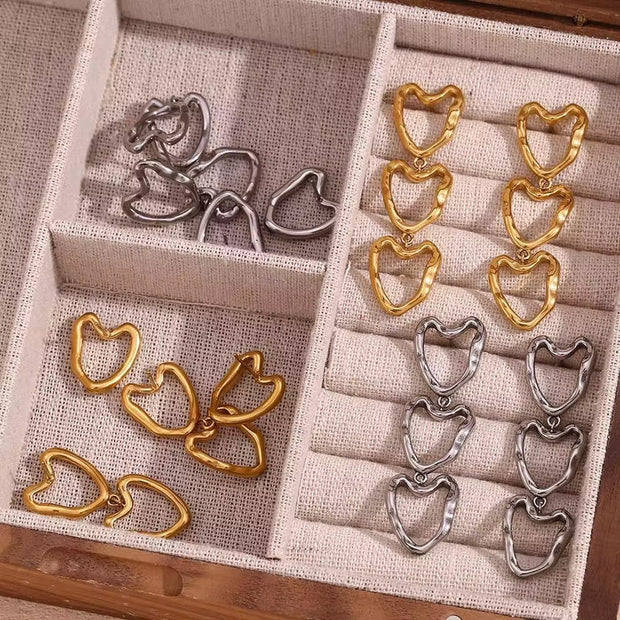 Hollow Heart Stud Earrings Set Gold Plated Women Jewelry Stainless Steel Gift for Women