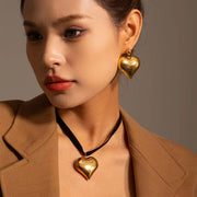 Waterproof Heart Pendant Earring 18K Gold Plated PVD Stainless Steel Smooth Chunky Love Drop Earring