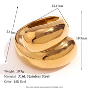 Exaggerated Chunky Jewelry Double Layer Minimalist Gold Plated Signet Rings Stainless Steel Statement Jewelry