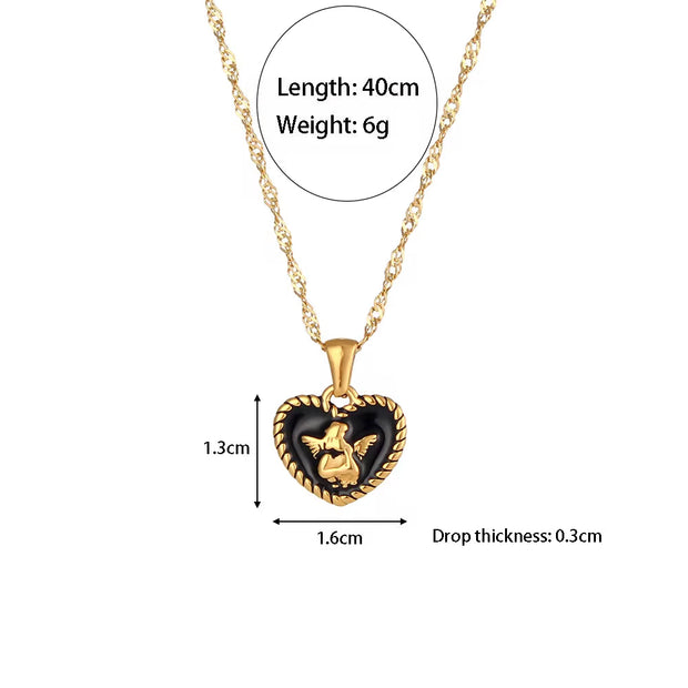 Colorful Enamel Angel Dragonfly Pendant Necklaces 18K Gold Plated Stainless Steel Jewelry Set