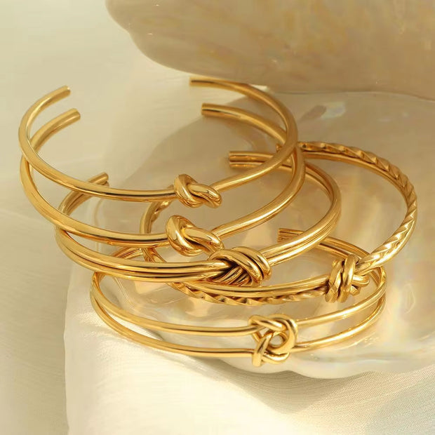 JEWELRY SZ45-7-SZ51 Hot Sale Vintage Fashion Stainless Steel Open Bangle Twist Knot C Shape Bangle for Women