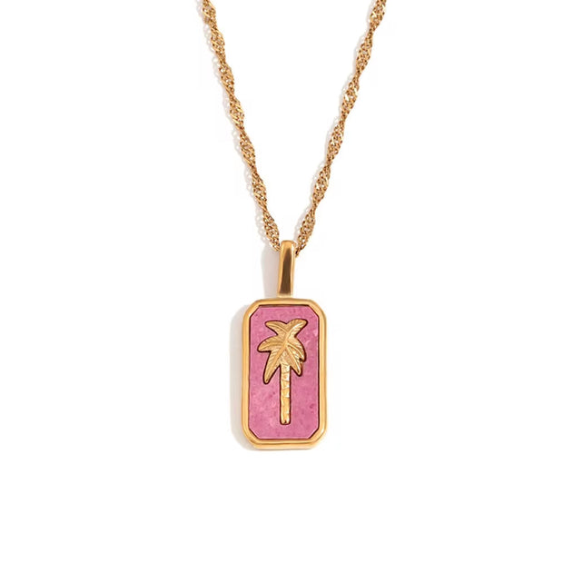 Spring 2024 Fashion Colorful Enamel Coco Pendant Necklace Gold Plated Tarot Necklace Stainless Steel Jewelry