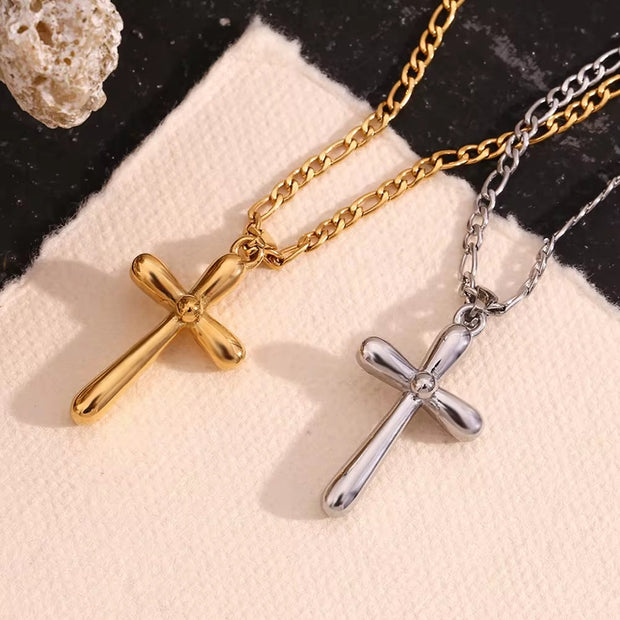 Minimalist Jewelry Cross Pendant Necklace Gold Plated Figaro Chain Stainless Steel Jewelry