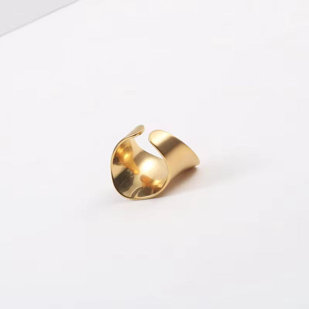 Vintage Wide Band Ring Stainless Steel Jewelry Gift Rings 18K Gold Plated Non Tarnish Chunky Statement Ring Women