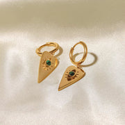 Ins 18K Eye Shape Inlaid Natural Stone Pendant Earrings Stainless Steel Tarnish-Free Hoop Earrings