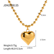 Stainless Steel 18K Gold Plated Chunky Heart Shape Beaded Necklace Fashion Jewelry Set