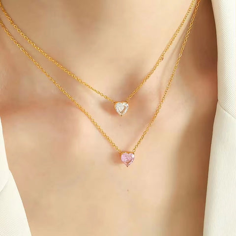 JEWELRY XL90 Fashion Zirconia Peach Heart Heart Pendant Necklace Collar Chain Micro Zirconia Necklace