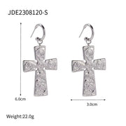 Design Spiral Hammer Cross Pendant Earrings 18K Stainless Steel PVD Gold Plated CC Drop Earring for Women