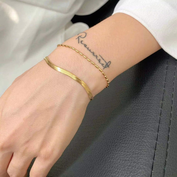 Three Layered Herringbone Chain Bracelet Wrist Jewelry 18K Gold Plated Stainless Steel Flat Snake Chain Bracelets for Women