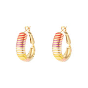 2024 Fashion 18K Gold Stainless Steel Colorful Stripes Buckle Inspired Earrings