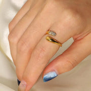 New Arrival 18K Gold Plated Snake Shape Opening Micro Cz Diamond Opening Ring for Woman