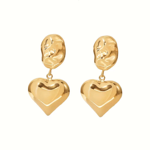 High Polished 14K Gold Plated Irregular Shape Heart Pendant Stainless Steel Stud Earrings for Women