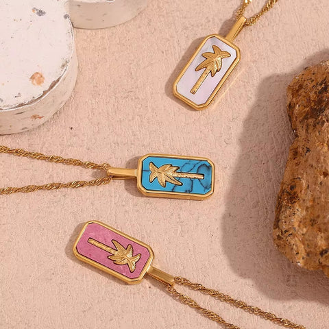 Spring 2024 Fashion Colorful Enamel Coco Pendant Necklace Gold Plated Tarot Necklace Stainless Steel Jewelry