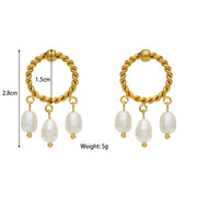 Fashion Jewelry Earrings Enamel Shell Pearl Hoop Earrings 18K Gold Plated Jewelry Stainless Steel Earrings