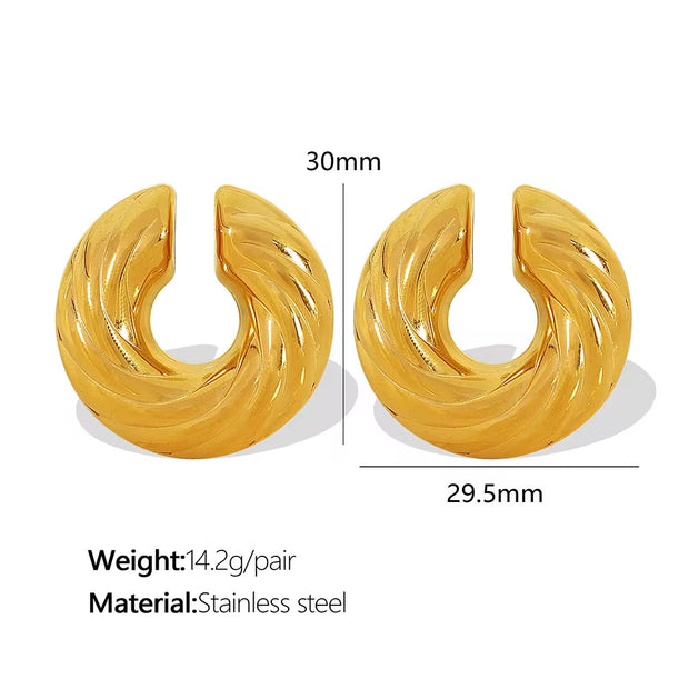 JEWELRY French Ear Bone Clip Stainless Steel Textured Gold Plated Earrings for Women