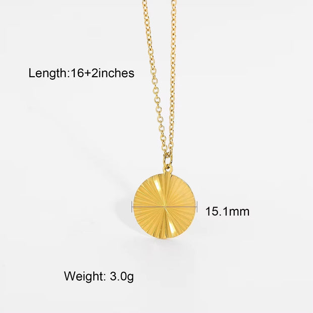 Sunburst Signet Pendant Necklace for Women 18K Gold Plated Stainless Steel Heart Butterfly Sunlight Disc Coin Choker Necklace