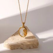 New Stainless Steel White Shell Sun Necklace 18K Gold Plated Oval Sun Shell Pendant Necklace