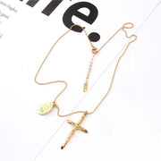 18K Gold Plated Stainless Steel Jewelry Gift Charm Cross Oval Pendant Necklace for Women