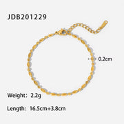 Classic Oval Beads Pure Chain Minimalist Stainless Steel 18K Gold-Plated Jewelry Bracelet for Women