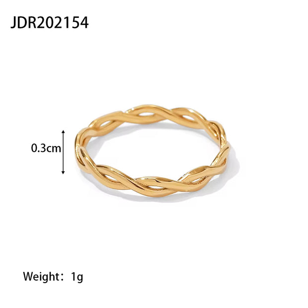 Dainty 18K Gold Plated Stainless Steel Twisted Linear Geometric Hollow Stacking Rings for Women