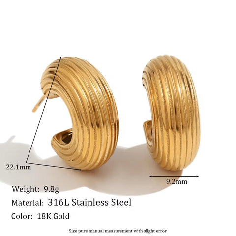 Fashion Gold Plated Jewelry Engraved Texture Hoop Earrings Stainless Steel Women Jewelry