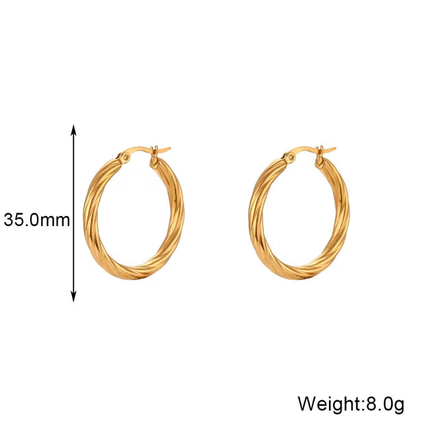 Drop Shipping Croissant Texture Hoop Earring Tarnish Free 18K Gold Plated Stainless Steel Ladies Earrings Women Jewelry