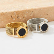 Ins Fashion 8Mm Wide Women&Men Watch Band Ring Stainless Steel Mesh Roman Numeral Shell Ring