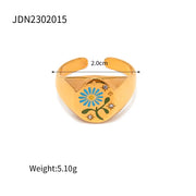 Spring Collections 18K Gold Plated Flower Tree Animal Pattern Rings Set Jewelry Fashion Colorful Oil Drop Ring