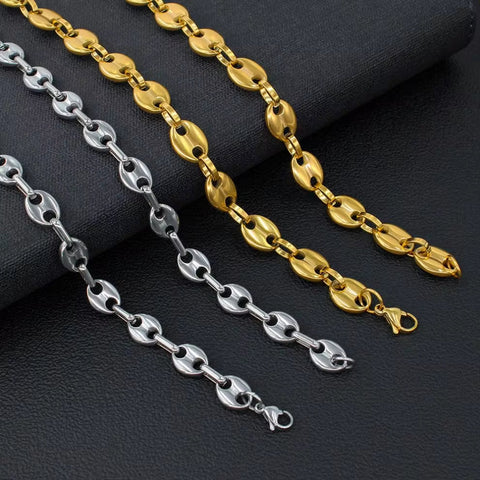 Jewelry Wholesale Men Women 18K Gold Plated Fashion Hip Hop Coffee Bean Stainless Steel Gold Necklace