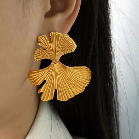 JEWELRY EH153 Fashion Ginkgo Leaf Earrings Niche Vintage Gold Leaf Earrings Premium Earrings