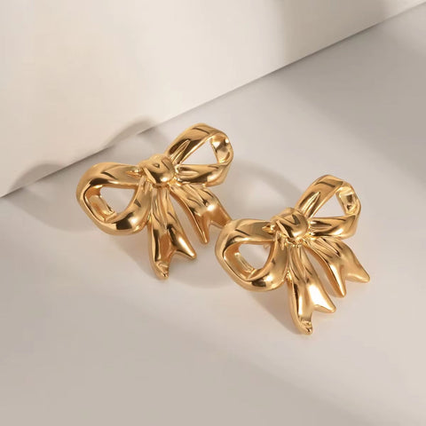 New Trend Bow Design Series Rings Gold Jewelry Stainless Steel Bow Pendant Necklace Earrings Sets