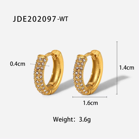 18K Gold Plated Clear Zircon Paved Hoop Earrings Waterproof Stainless Steel Zircon Huggie Earring