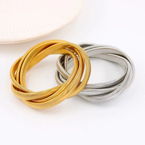 Stainless Steel Stretchable Double Snake Bangles Hip Hop Non Tarnish Gold Three Snake Bracelets for Women Men