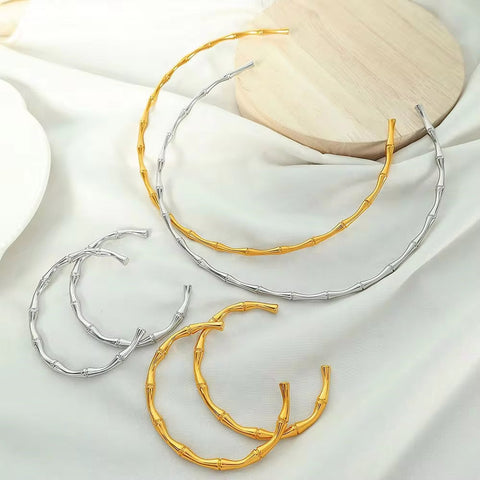 JEWELRY XL72-SZ58 Wholesale Thin Bamboo Open Collar Bangles Fashion Necklace Stainless Steel Plated 18K Gold