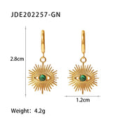 18K Gold Plated Natural Stone Evil Eyes Hollow Multi Color Design Stainless Steel Drop Earrings