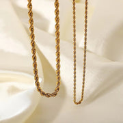 Dainty PVD 18K Gold Plated Twisted Rope Unisex Chain Necklace Hip Pop Custom Jewelry for Daily