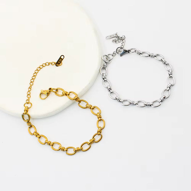 Waterproof Adjustable O-Link Chain Bangles 18K Gold Plated Stainless Steel Lobster Clasp Bracelet