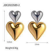 Trendy 18K Gold Plated Colorful Enamel Love Earring Stainless Steel Chunky Smooth Double Heart Drop Earrings