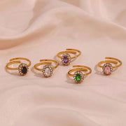 Drop Shipping Oval Zircon Ring Flower Design Adjustable Rings Waterproof Gold Plated Jewelry