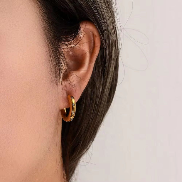 Drop Shipping Minimalist Shining Zircon Hoop Earring 18K Gold Plated Stainless Steel Hoop Earrings