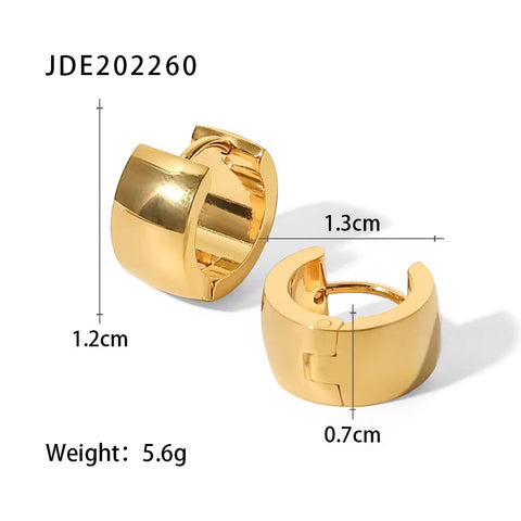 Titanium Steel 18K Gold Plated Smooth Wide Face Ear Buckle Earrings Fashion Jewelry for Gift