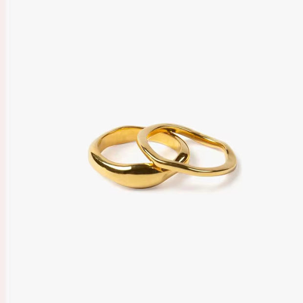 Non Tarnish Stainless Steel Asymmetric Ring Hypoallergenic Irregular Gold Ring Twist Two Irregular Circles Ring