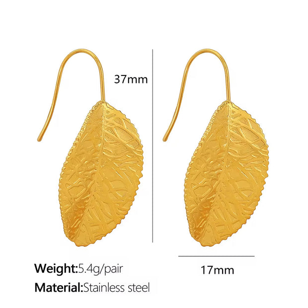 JEWELRY EH96 Fashion Stainless Steel Leaf Earrings Niche Vintage Gold Leaf Earrings