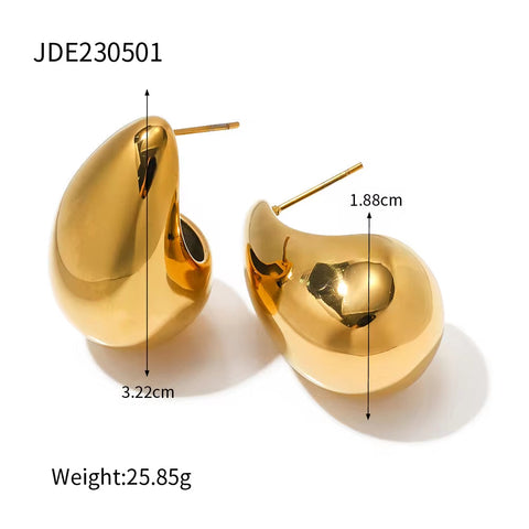 Popular 18K Gold Plated Tear Drop Punk Hoop Earrings Stainless Steel Hollow Waterdrop Stud Earring for Girls